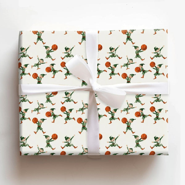 Vintage Basketball Elf Gift Wrap, Basketball Elves Wrapping Paper, Christmas Elf Wrapping Paper, Sports Holiday Gift Wrap, Ki