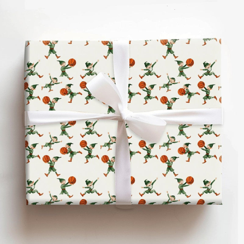 Vintage Basketball Elf Gift Wrap, Basketball Elves Wrapping Paper, Christmas Elf Wrapping Paper, Sports Holiday Gift Wrap, Kids Athlete Present
