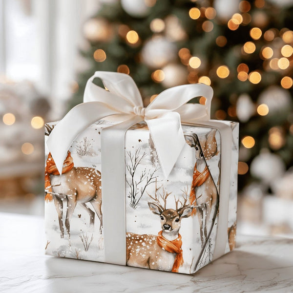 Winter Woodland Animal Gift Wrap, Watercolor Deer Christmas Wrapping Paper, Rustic Holiday Deer Wrapping Paper, Snowy Forest 