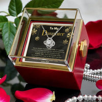Rotating Rose Box Love Knot Jewelry, Daughter Christmas Love Knot Necklace, CZ Love Knot Pendant, Dad to Daughter Holiday Keepsake Present