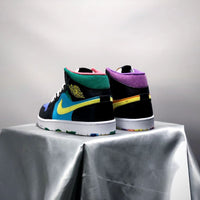 Mid Top Sneakers, Blue Yellow Black Colorway, Mismatched Colorway, Lace Up Design, Casual Gift for Sneaker Fans