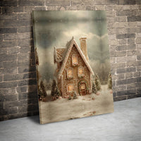 Snowy Winter Cabin Wall Art, Gingerbread House Christmas Canvas, Holiday Gingerbread Canvas Print, Festive Winter Scene Wall Decor Present