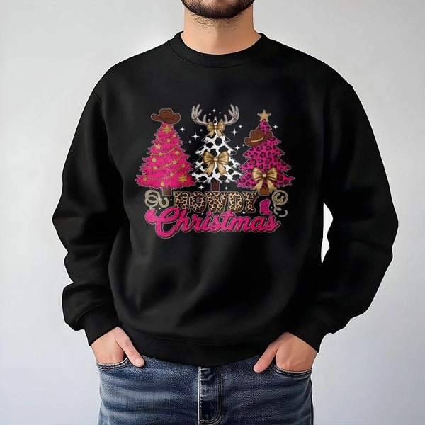 Western Cowgirl Leopard Tree Crewneck, Howdy Christmas Sweatshirt, Rodeo Country Holiday Sweater, Southern Christmas Festive 