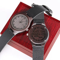 Sandalwood Mens Watch, Engraved Wooden Watch for Son, Personalized Leather Wristwatch, Son Graduation Keepsake, Son Christmas Present from Mom