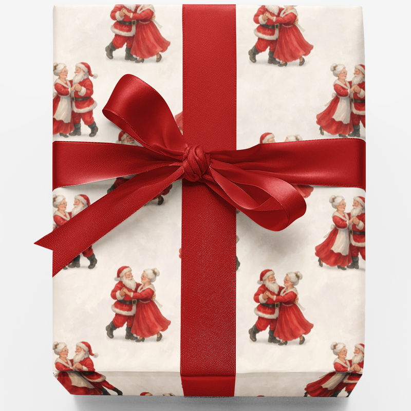 Vintage Santa Mrs Claus Holiday Gift Wrap, Dancing Santa Wrapping Paper, Retro Christmas Wrapping Paper, Romantic Present Paper Roll