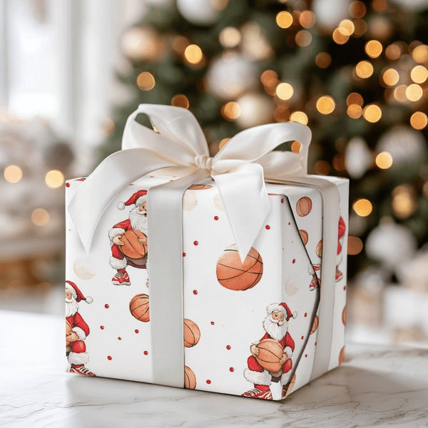 Sporty Christmas Gift Wrap, Basketball Santa Wrapping Paper, Basketball Sneaker Wrapping Paper, Basketball Sports Gift Wrap, 