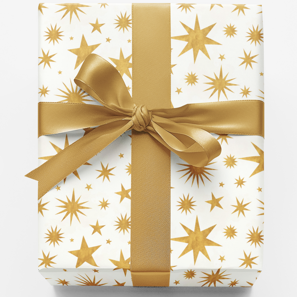 Celestial Star Gift Wrap, Starlight Gold Wrapping Paper, Elegant Holiday Wrapping Paper, Christmas Gift Wrap Roll, Celestial 