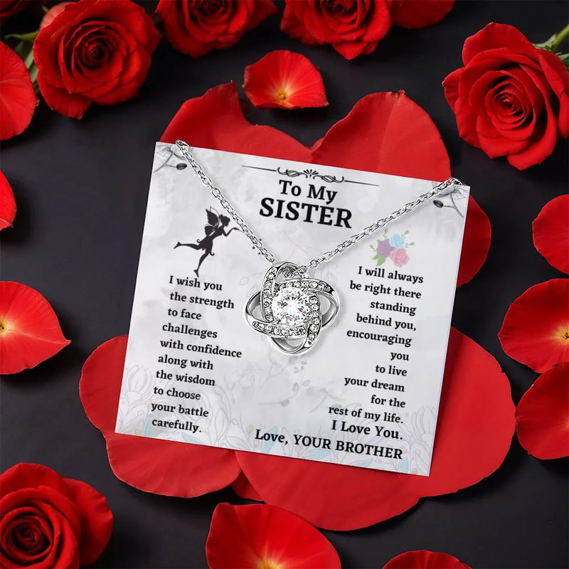CZ Crystal Pendant Necklace, Sister Love Knot Necklace, Brother to Sister Jewelry Present, Meaningful Birthday Christmas Present for Sister