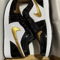 Low Top Sneakers, Black Gold Colorway, Lace Up Design, Casual Gift for Sneaker Fans