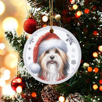 Adorable Puppy in Santa Hat Ceramic Ornament, Havanese Dog Christmas Ornament, Festive Havanese Tree Decor, Dog Lover Xmas Keepsake Ornament