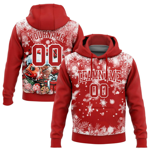 3D Holiday Fish Sweatshirt, Custom Christmas Carp Fishing Hoodie, Personalized Name Number Pullover, Xmas Angler Present Hood