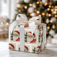 Retro Christmas Wrapping Paper, Vintage Santa Postage Stamp Wrapping Paper, Nostalgic Holiday Gift Wrapping Paper, Classic Xmas Gift Wrap