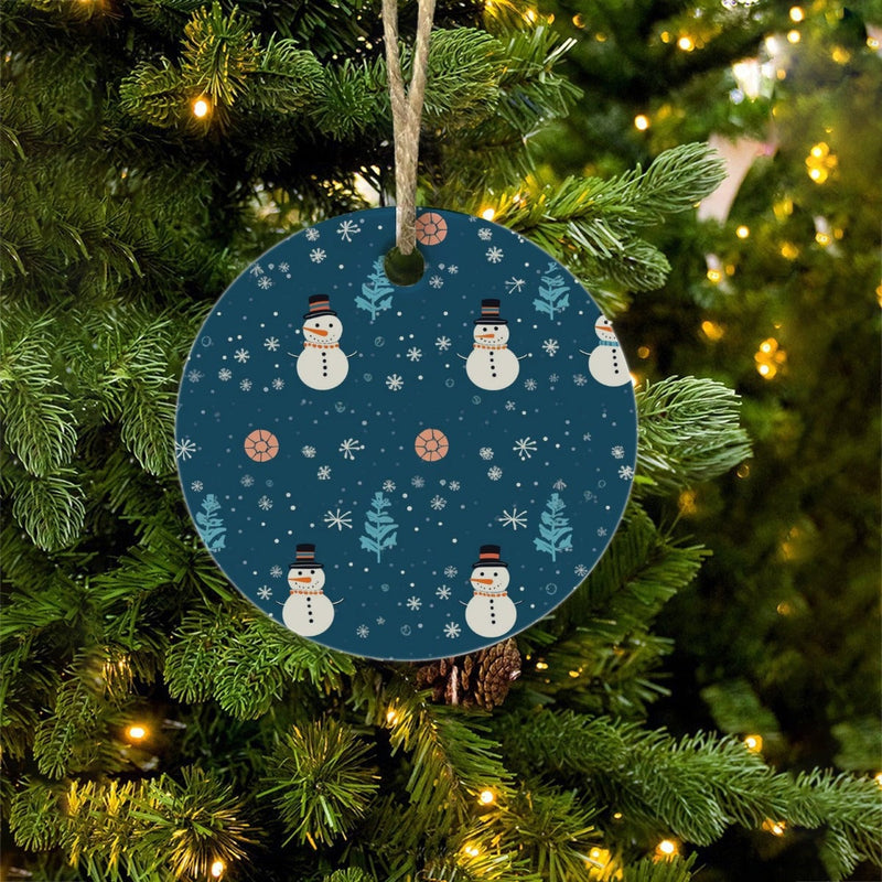 Winter Wonderland Holiday Ornament, Snowman Christmas Ornament, Glossy Ceramic Tree Ornament, Personalized Keepsake Present for Family