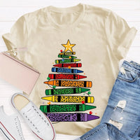 Art Teacher T-Shirt, Colored Pencils Leopard Christmas Tree Shirt, Holiday Graphic Tee, Festive Art Teacher Shirt, Christmas Present for Her
