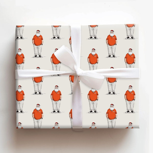Modern Santa Claus Gift Wrap, Orange Polo Santa Wrapping Paper, Adorable Casual Santa Holiday Wrapping Paper, Humorous Christ