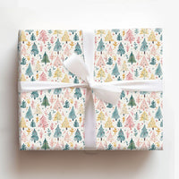 Whimsical Holiday Forest Gift Wrap, Pastel Christmas Tree Wrapping Paper, Watercolor Pine Wrapping Paper, Adorable Winter Present Paper Roll