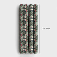 Pine Berry Watercolor Gift Wrap, Two Turtle Doves Christmas Wrapping Paper, Vintage Holiday Wrapping Paper, Elegant Winter Present Packaging