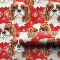 Festive Watercolor Dog Holiday Gift Wrap, Cavalier King Charles Spaniel Christmas Wrapping Paper, Winter Snowflake Puppy Present Wrap