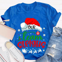 Humorous Holiday Coworker T-Shirt, Our Team Sleighs Christmas Shirt, Santa Hats Snowflakes Xmas Tee, Festive Work Team Shirt, Xmas Present Tee