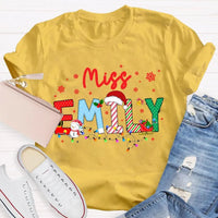 Custom Snowflake Holiday T-Shirt, Personalized Christmas Lights Teacher Shirt, Festive Classroom Graphic Tee, Teacher Xmas Present