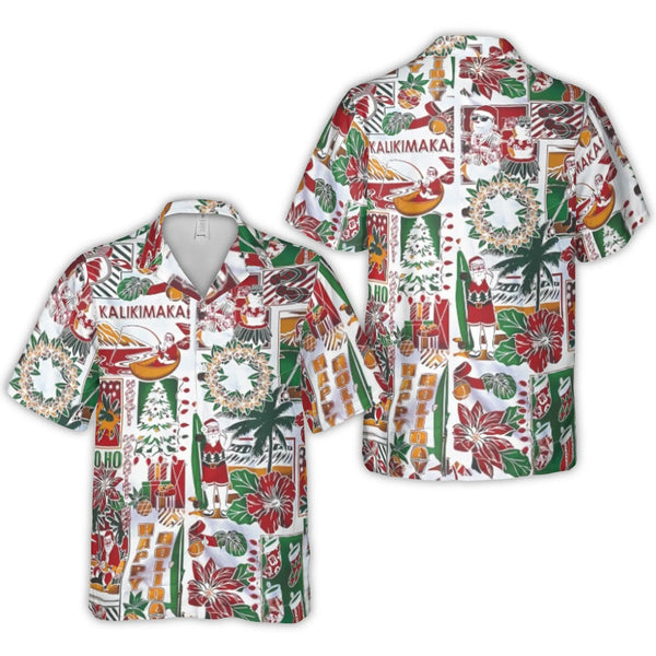 Surfing Santa Tropical Christmas Shirt, Mele Kalikimaka Hawaiian Shirt, Holiday Aloha Shirt, Festive Xmas Button Up Shirt, Me