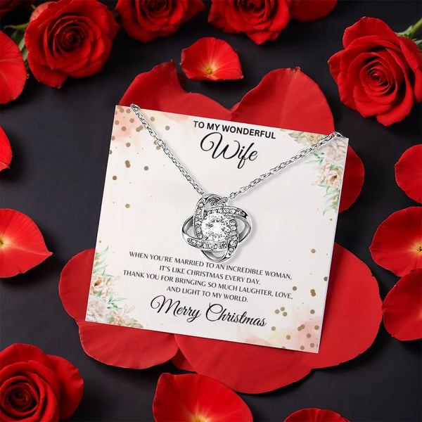 Holiday CZ Crystal Pendant, Christmas Love Knot Necklace for Wife, Merry Christmas Knot Jewelry, Romantic Wife Present, Prese