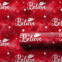 Red Christian Christmas Gift Wrap, Believe Nativity Wrapping Paper, Angels and Stars Holiday Present Wrap, Religious Xmas Wrapping Paper