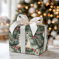 Pine Berry Watercolor Gift Wrap, Two Turtle Doves Christmas Wrapping Paper, Vintage Holiday Wrapping Paper, Elegant Winter Present Packaging