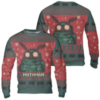 Pixel Art Cryptid Sweater, Mothman Ugly Christmas Sweater, Humorous Mothman Holiday Crewneck, Spooky Christmas Sweater, Cryptid Fan Xmas Present