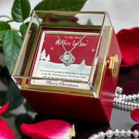 Rotating Rose Box MIL Necklace, Mother in Law Love Knot Necklace, CZ Crystal Love Knot Pendant, Christmas Holiday Present for Mother in Law
