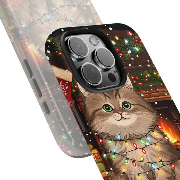 Adorable Kitten Holiday Lights Phone Cover, Christmas Cat Samsung Case, Xmas Samsung S23 S24 Case, Holiday Cat Lover Phone Ca