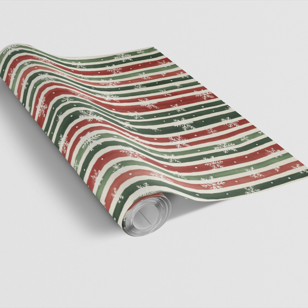 Festive Winter Gift Wrap, Snowflake and Stripes Christmas Wrapping Paper, Holiday Striped Wrapping Paper Roll, Xmas Present G