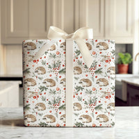 Woodland Animal Gift Wrap, Watercolor Hedgehog Wrapping Paper, Christmas Wrapping Paper Roll, Winter Holiday Wrapping Paper