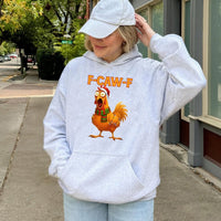 Humorous Christmas Meme Graphic Sweatshirt, F-Caw-F Chicken Hoodie, Comfy Poultry Lover Hooded Pullover, Novelty Holiday Chicken Hoodie Present