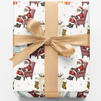 Comfy Christmas Wrapping Paper, Fireside Santa Wrapping Paper, Plaid Santa Holiday Gift Wrap Roll, Classic Winter Present Wrapping Paper
