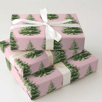 Modern Pastel Holiday Gift Wrap, Pink Christmas Tree Wrapping Paper, Watercolor Pine Tree Wrapping Paper, Adorable Aesthetic Gift Wrapping Paper