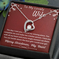 Cubic Zirconia Heart Pendant, Forever Love Heart Necklace, 14K White Gold Finish Necklace, Christmas Present for Wife, Romantic Jewelry