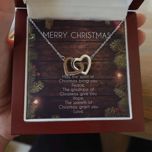 Two-Tone CZ Double Heart Pendant Necklace, Interlocking Hearts Necklace, Romantic Surgical Steel Jewelry, Christmas Present f