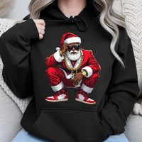 Hip Hop Streetwear Christmas Hoodie, Black Santa Hoodie, Humorous Retro Santa Hooded Sweatshirt, Urban Holiday Graphic Pullover, Present for Him