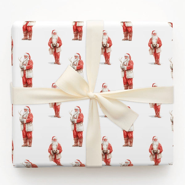 Vintage Christmas Gift Wrap, Rustic Reindeer Skull Santa Wrapping Paper, Folk Art Holiday Paper, Western Gothic Present Wrapp