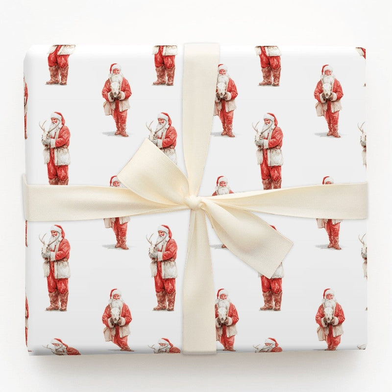 Vintage Christmas Gift Wrap, Rustic Reindeer Skull Santa Wrapping Paper, Folk Art Holiday Paper, Western Gothic Present Wrapping Paper, Present