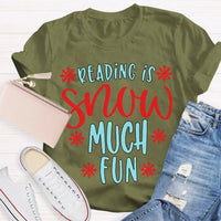 Snowflake Book Lover Holiday Shirt, Reading Snow Much Fun Christmas T-Shirt, Adorable Bookworm Graphic Tee, Winter Reader Xmas Present Shirt