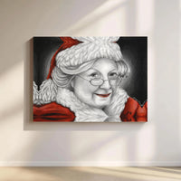 Pencil Sketch Christmas Art Canvas, Mrs Claus Portrait Canvas Print, Vintage Holiday Wall Canvas, Winter Festive Digital Download