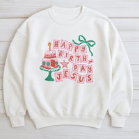 Retro Cake Holiday Sweatshirt, Happy Birthday Jesus Christmas Sweatshirt, Religious Xmas Crewneck, Faith Christmas Sweatshirt, Holiday Present