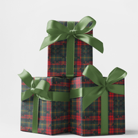 Scottie Dog Christmas Gift Wrap, Scottish Terrier Wrapping Paper, Red Green Plaid Holiday Wrapping Paper, Dog Lover Tartan Present Paper