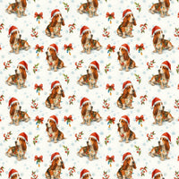 Santa Hat Dog Holiday Gift Wrap Roll, Basset Hound Christmas Wrapping Paper, Adorable Dog Lover Wrapping Paper, Festive Xmas Present Packaging