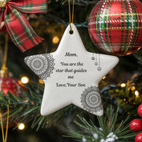 Mandala Star Shaped Ceramic Ornament, Mom Star Ornament from Son, Meaningful Mother Holiday Keepsake, Christmas Tree Star Ornament for Mom