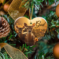 Two Fawns Deer Heart Ornament, God Gave Me You Heart Ornament, Ceramic Couples Christmas Heart Ornament, Romantic Holiday Tree Decor