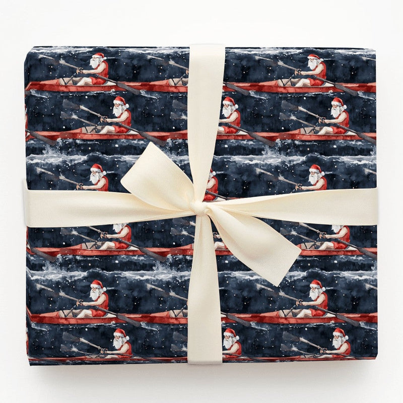 Night Sky Crew Rower Gift Wrap, Santa Sculling Rowing Wrapping Paper, Watercolor Sports Santa Paper, Christmas Boating Wrapping Paper Roll