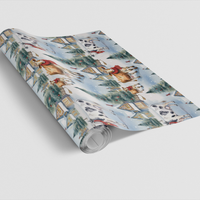 Winter Cityscape Holiday Gift Wrap, Christmas Cow Wrapping Paper, Adorable Farm Animal Present Paper, Festive Christmas Season Gift Wrap Roll